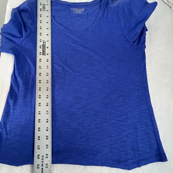 Chico's Womens Smocked 3/4 Sleeve Tee Top Size 1, Medium Blue Scoop Neck Casual - Picture 7 of 8